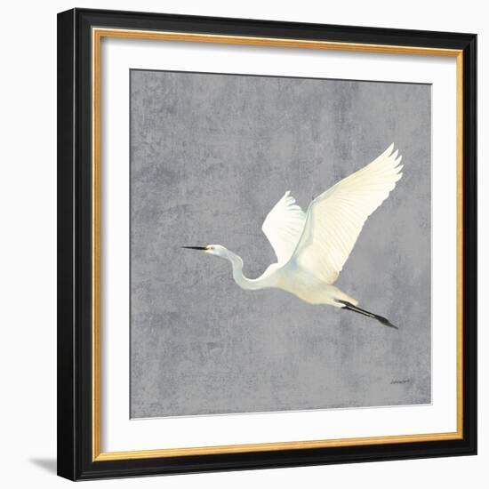 Egret Alighting II Flipped Gray No Grass-Kathrine Lovell-Framed Art Print