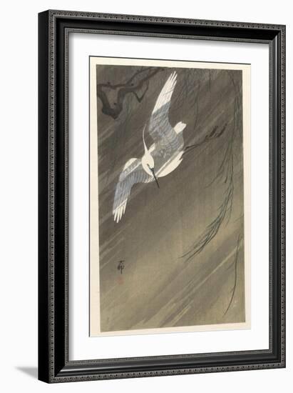 Egret in a Storm, 1900-36 (Colour Woodcut)-Ohara Koson-Framed Giclee Print