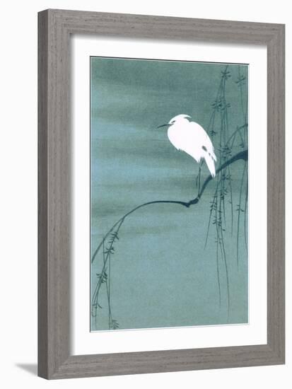 Egret on Branch-null-Framed Art Print