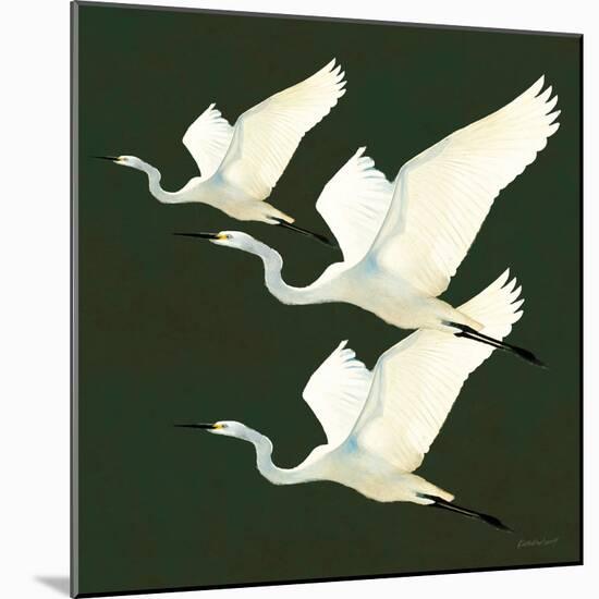 Egrets Alighting II on Green-Kathrine Lovell-Mounted Art Print