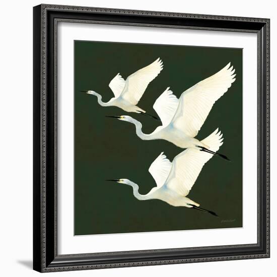 Egrets Alighting II on Green-Kathrine Lovell-Framed Art Print