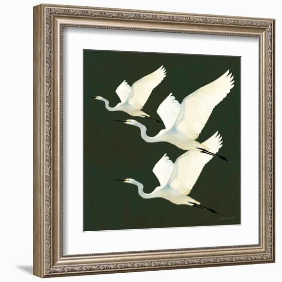 Egrets Alighting II on Green-Kathrine Lovell-Framed Art Print