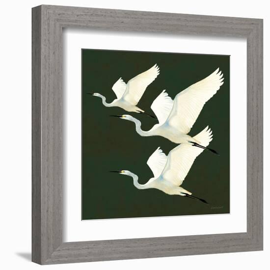 Egrets Alighting II on Green-Kathrine Lovell-Framed Art Print