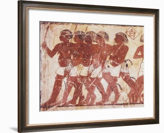 Egypt, Ancient Thebes, Shaykh 'Abd Al-Qurnah, Mural Painting of Nubian Mercenaries-null-Framed Giclee Print