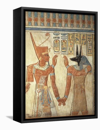 Egypt, Ancient Thebes, Valley of the Queens, Mural of Ramses III and God Anubis-null-Framed Premier Image Canvas