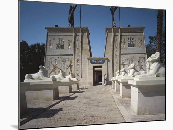 Egypt, Cairo, Replicated Temple and Ram-Headed Sphinxes at Pharaonic Village-null-Mounted Giclee Print