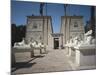 Egypt, Cairo, Replicated Temple and Ram-Headed Sphinxes at Pharaonic Village-null-Mounted Giclee Print