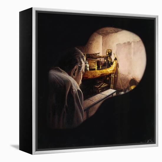 Egypt, Howard Carter Enters Burial Chamber at Tutankhamens Tomb-null-Framed Premier Image Canvas