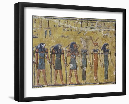 Egypt, Luxor, Valley of the Kings, Tomb of Seti I, Mural Painting of Gods from Nineteenth Dynasty-null-Framed Giclee Print