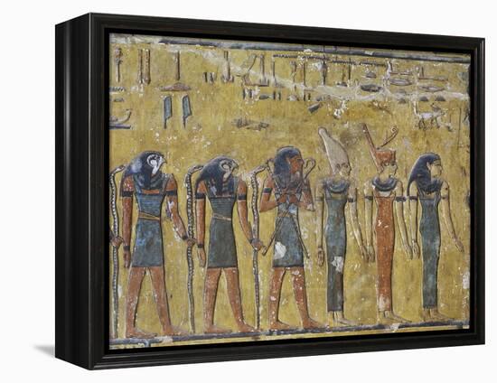 Egypt, Luxor, Valley of the Kings, Tomb of Seti I, Mural Painting of Gods from Nineteenth Dynasty-null-Framed Premier Image Canvas