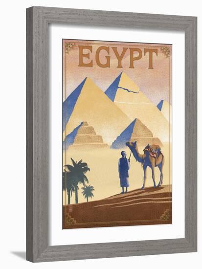 Egypt - Pyramids - Lithograph Style-Lantern Press-Framed Art Print