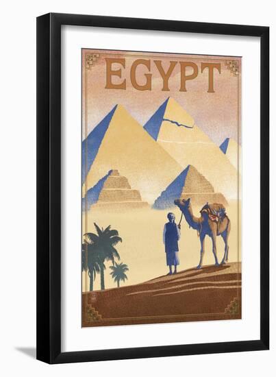 Egypt - Pyramids - Lithograph Style-Lantern Press-Framed Art Print