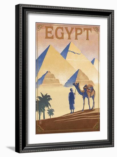 Egypt - Pyramids - Lithograph Style-Lantern Press-Framed Art Print