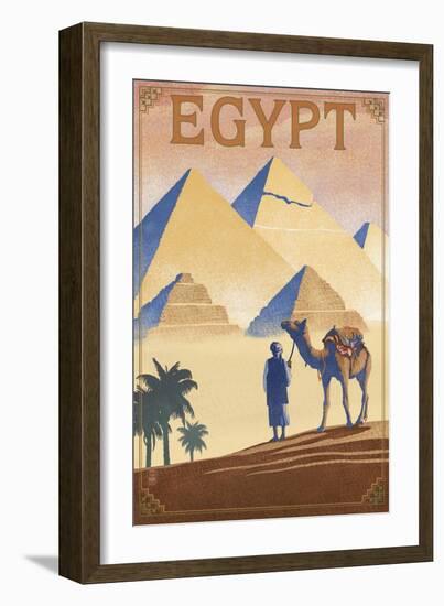 Egypt - Pyramids - Lithograph Style-Lantern Press-Framed Premium Giclee Print