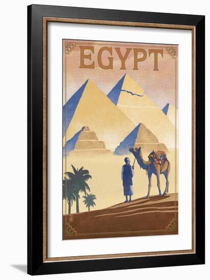 Egypt - Pyramids - Lithograph Style-Lantern Press-Framed Premium Giclee Print