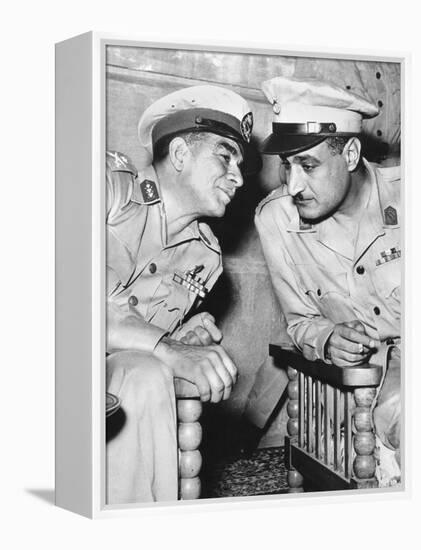 Egypt's Strongman Premier Muhammad Naguib Talking with Lieut. Col. Gamal Abdel Nasser-null-Framed Stretched Canvas