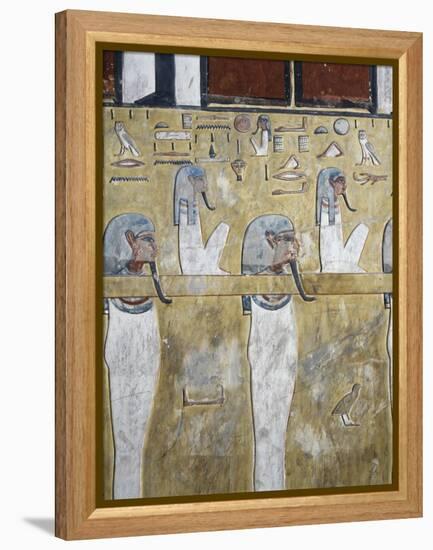 Egypt, Thebes, Luxor, Valley of the Kings, Detail of Mural Paintings in Main Hall of Tomb of Seti I-null-Framed Premier Image Canvas