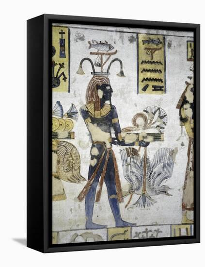 Egypt, Thebes, Luxor, Valley of the Kings, Tomb of Ramses III, Mural Painting of Ritual Offerings-null-Framed Premier Image Canvas