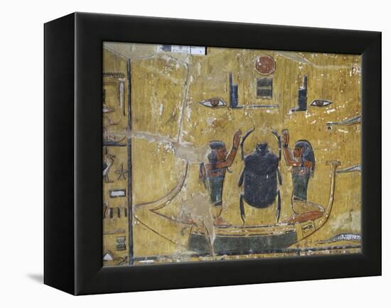Egypt, Thebes, Luxor, Valley of the Kings, Tomb of Seti I, Mural Painting of Scarab Beetle-null-Framed Premier Image Canvas