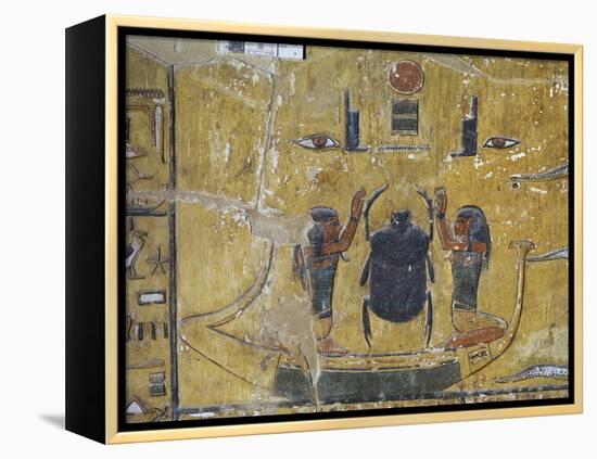 Egypt, Thebes, Luxor, Valley of the Kings, Tomb of Seti I, Mural Painting of Scarab Beetle-null-Framed Premier Image Canvas