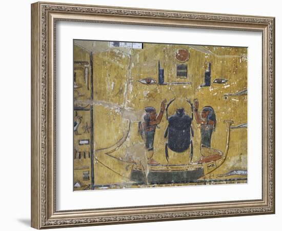 Egypt, Thebes, Luxor, Valley of the Kings, Tomb of Seti I, Mural Painting of Scarab Beetle-null-Framed Giclee Print