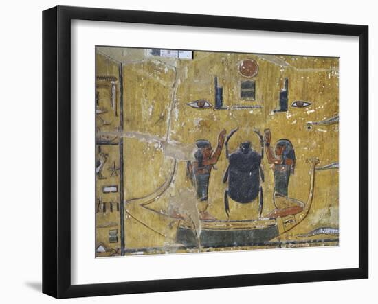 Egypt, Thebes, Luxor, Valley of the Kings, Tomb of Seti I, Mural Painting of Scarab Beetle-null-Framed Giclee Print