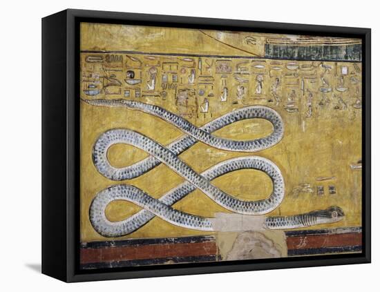 Egypt, Thebes, Luxor, Valley of the Kings, Tomb of Seti I, Mural Painting with Snake Motif-null-Framed Premier Image Canvas