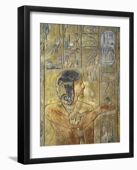 Egypt, Thebes, Luxor, Valley of the Kings, Tomb of Seti I, Relief Depicting Horus in Feline Skin-null-Framed Giclee Print