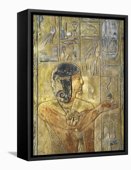 Egypt, Thebes, Luxor, Valley of the Kings, Tomb of Seti I, Relief Depicting Horus in Feline Skin-null-Framed Premier Image Canvas