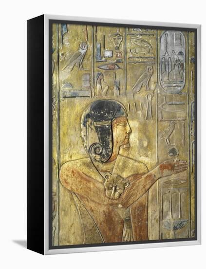 Egypt, Thebes, Luxor, Valley of the Kings, Tomb of Seti I, Relief Depicting Horus in Feline Skin-null-Framed Premier Image Canvas