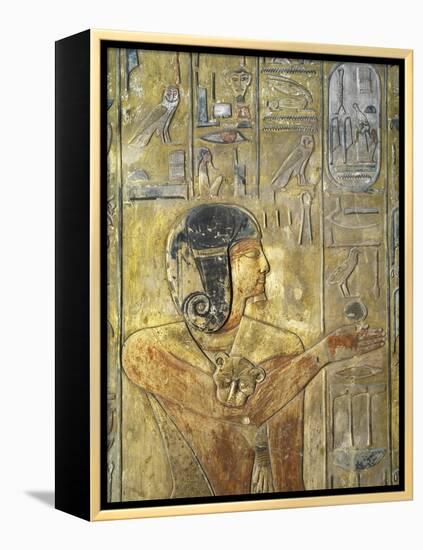 Egypt, Thebes, Luxor, Valley of the Kings, Tomb of Seti I, Relief Depicting Horus in Feline Skin-null-Framed Premier Image Canvas