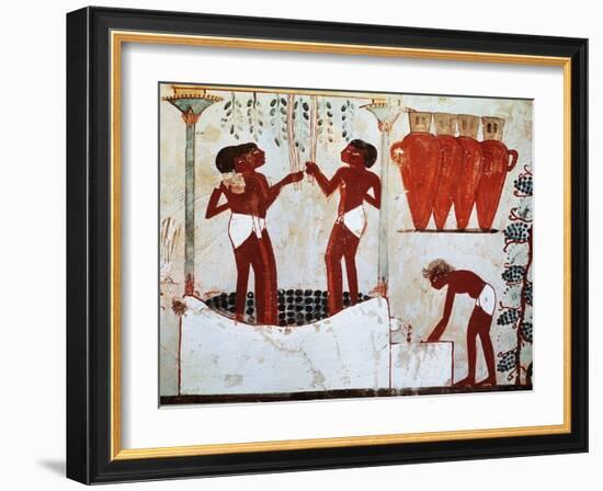 Egypt, Thebes, Sheikh Abd El-Qurnas from Nakht's Tomb, Detail, Grape Picking-null-Framed Giclee Print