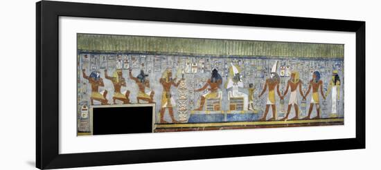 Egypt, Tomb of Ramses I, Mural Painting of Pharaoh Kneeling Between Harsiesis and Anubis-null-Framed Giclee Print