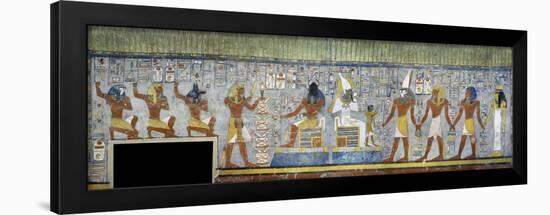 Egypt, Tomb of Ramses I, Mural Painting of Pharaoh Kneeling Between Harsiesis and Anubis-null-Framed Giclee Print