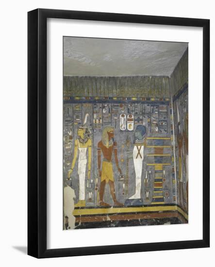 Egypt, Valley of the Kings, Tomb of Ramses I, Mural Painting of Ma'At, Pharaoh and Ptah-null-Framed Giclee Print