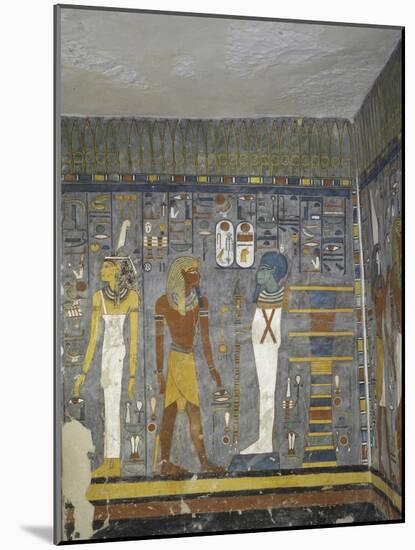 Egypt, Valley of the Kings, Tomb of Ramses I, Mural Painting of Ma'At, Pharaoh and Ptah-null-Mounted Giclee Print