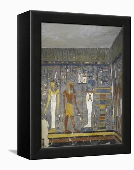 Egypt, Valley of the Kings, Tomb of Ramses I, Mural Painting of Ma'At, Pharaoh and Ptah-null-Framed Premier Image Canvas