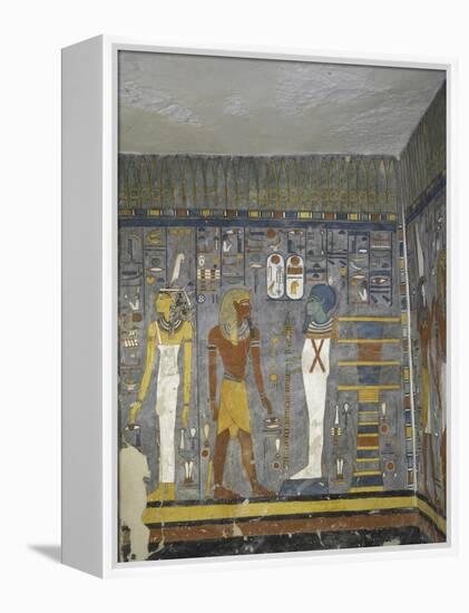 Egypt, Valley of the Kings, Tomb of Ramses I, Mural Painting of Ma'At, Pharaoh and Ptah-null-Framed Premier Image Canvas