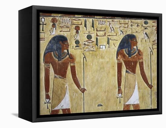 Egypt Valley of the Kings, Tomb of Seti I, Mural Painting of Two Gods, from Nineteenth Dynasty-null-Framed Premier Image Canvas