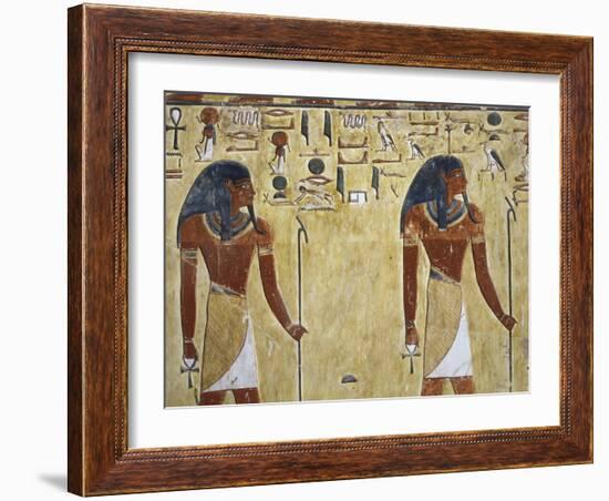 Egypt Valley of the Kings, Tomb of Seti I, Mural Painting of Two Gods, from Nineteenth Dynasty-null-Framed Giclee Print