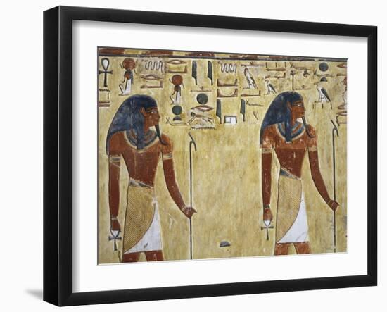 Egypt Valley of the Kings, Tomb of Seti I, Mural Painting of Two Gods, from Nineteenth Dynasty-null-Framed Giclee Print