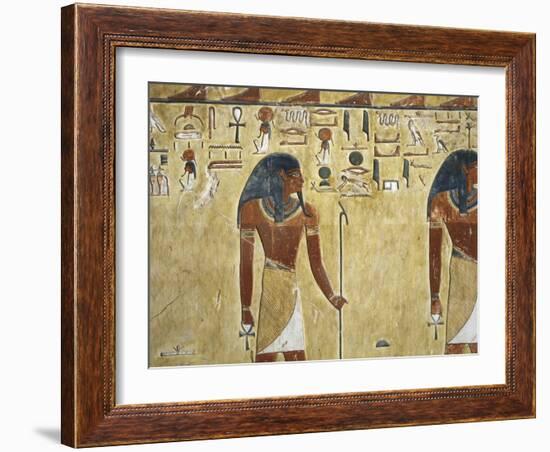 Egypt Valley of the Kings, Tomb of Seti I, Mural Painting of Two Gods, from Nineteenth Dynasty-null-Framed Giclee Print