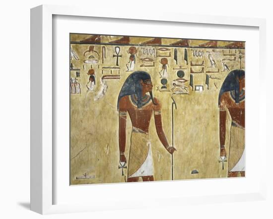 Egypt Valley of the Kings, Tomb of Seti I, Mural Painting of Two Gods, from Nineteenth Dynasty-null-Framed Giclee Print