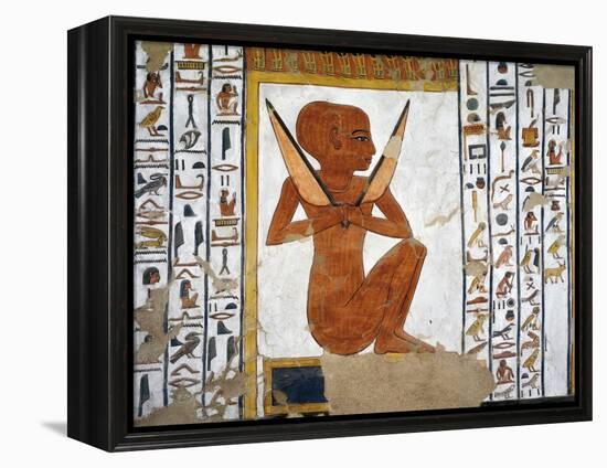 Egypt, Valley of the Queens, Tomb of Nefertari, Mural Painting of Guardian in Burial Chamber-null-Framed Premier Image Canvas