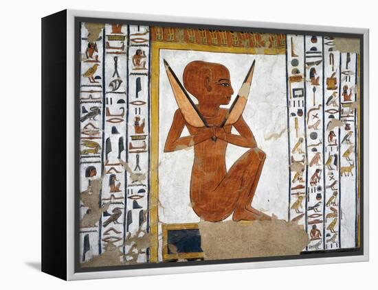 Egypt, Valley of the Queens, Tomb of Nefertari, Mural Painting of Guardian in Burial Chamber-null-Framed Premier Image Canvas