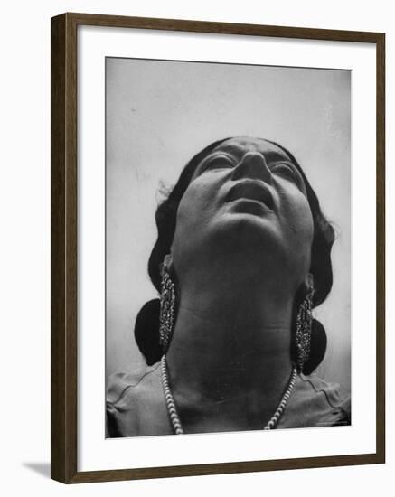 Egyptian Actress Om Kalthoum, While Singing on Cairo's "Voice of Arabs" Radio Show-Howard Sochurek-Framed Premium Photographic Print