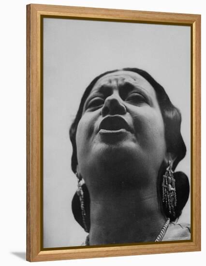 Egyptian Actress Om Kalthoum, While Singing on Cairo's "Voice of Arabs" Radio Show-Howard Sochurek-Framed Premier Image Canvas