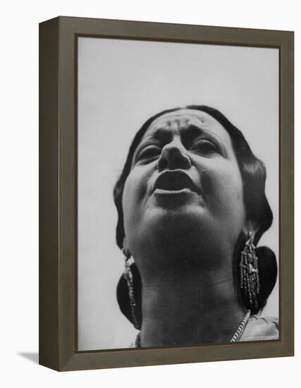 Egyptian Actress Om Kalthoum, While Singing on Cairo's "Voice of Arabs" Radio Show-Howard Sochurek-Framed Premier Image Canvas