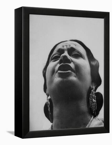 Egyptian Actress Om Kalthoum, While Singing on Cairo's "Voice of Arabs" Radio Show-Howard Sochurek-Framed Premier Image Canvas