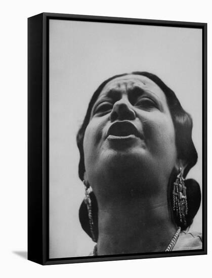 Egyptian Actress Om Kalthoum, While Singing on Cairo's "Voice of Arabs" Radio Show-Howard Sochurek-Framed Premier Image Canvas
